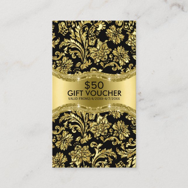 Cartão De Desconto Dourado Metálico Preto - Voucher Presente (Frente)
