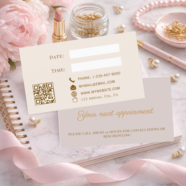 Cartão De Desconto Dusty pink QR customer client appointment card (Criador carregado)