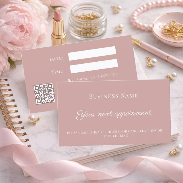 Cartão De Desconto Dusty pink QR customer client appointment card (Criador carregado)