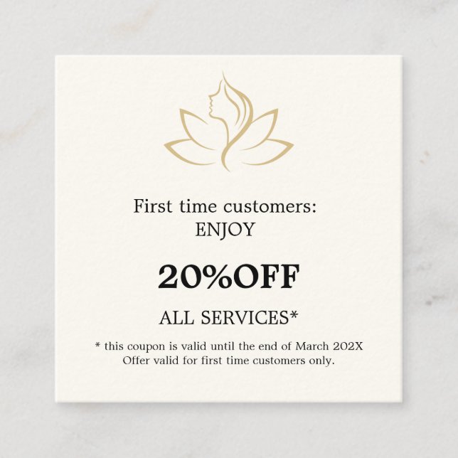 Cartão De Desconto Elegant gold and black beauty salon (Frente)