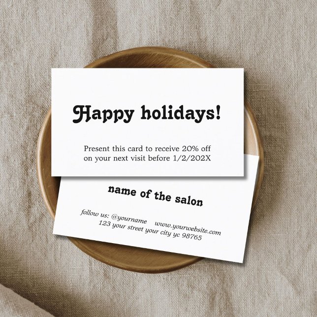Cartão De Desconto Elegant Simple Black White Bold Holiday Coupon (Criador carregado)