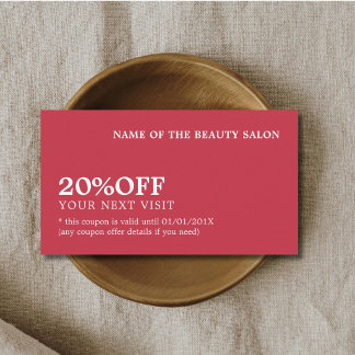 Cartão De Desconto Elegante Beleza Minimalista Vermelha e Branca