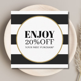 Cartão De Desconto Elegante Black White Strips Ouro Círculo Salão