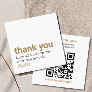Cartão De Desconto Elegante Código QR de Agradecimento Limpo e Destac