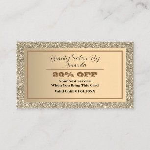 Cartão De Desconto Elegante Ouro Quic Folha Glittery Glamorous Salão