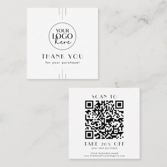 Cartão De Desconto EVERLY Art Deco Business Logo QR Code Thank You (Frente/Verso)