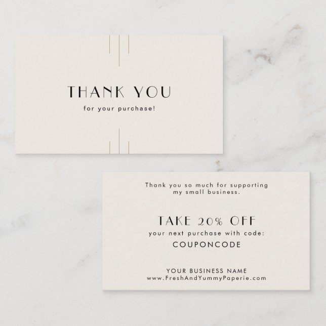 Cartão De Desconto EVERLY Art Deco Ivory Black Business Thank You (Frente/Verso)