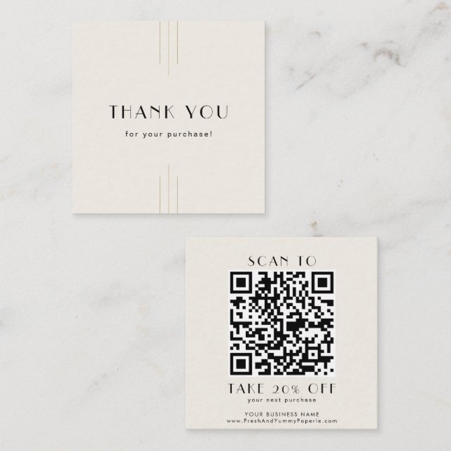 Cartão De Desconto EVERLY Ivory Gold Black Business QR Code Thank You (Frente/Verso)