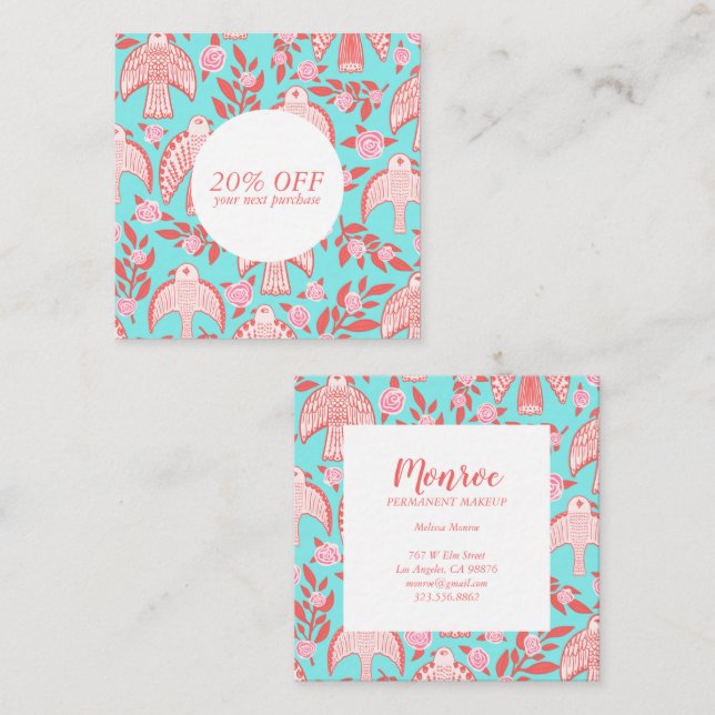 Cartão De Desconto Falcões & Rosas - Elegante de Chic Ilustrado (Frente/Verso)