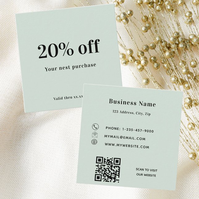 Cartão De Desconto Fidelidade de código qr verde Sage (Criador carregado)