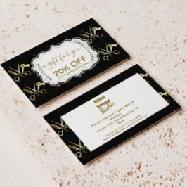 Cartão De Desconto Glam Black Gold Hair Stylist Business
