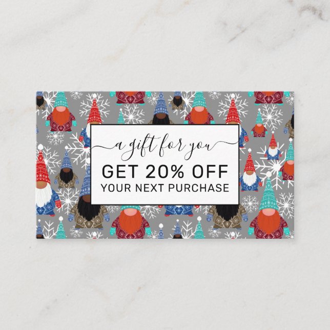 Cartão De Desconto Gnome Snowflake Ilustra Padrão de Natal (Frente)