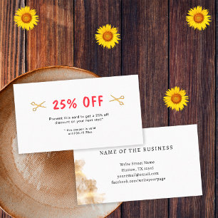 Cartão De Desconto Hair Dresser Hairstylist Salon Dourada Tesoura