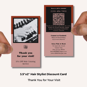 Cartão De Desconto Hair Stylist Pink Black & Red Obrigado lealdade