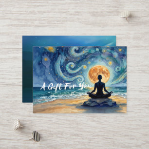 Cartão De Desconto Ioga Meditação Céu Noturno Estrelado Lua Praia Oce