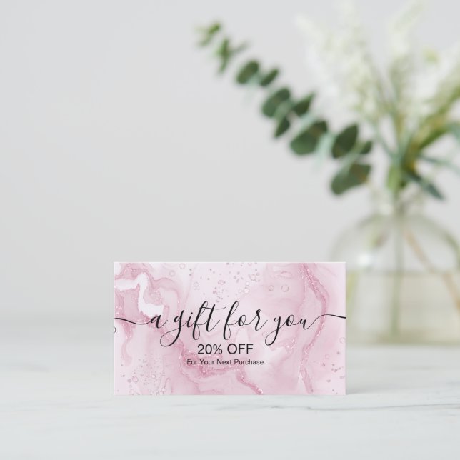 Cartão De Desconto Lixeira Líquida Mármore Rosa (Em pé/Frente)