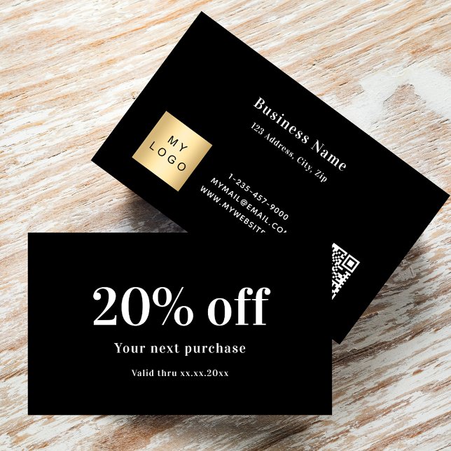Cartão De Desconto Logotipo branco preto Qr (Criador carregado)