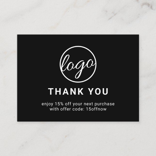 Cartão De Desconto Logotipo personalizado Código QR preto simples mod (Frente)