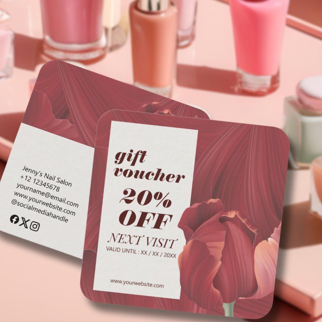 Cartão De Desconto Maquiagem do padrão de Abstrato vermelho Elegante  (Criador carregado)