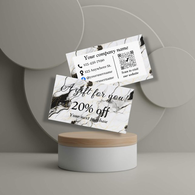 Cartão De Desconto Mármore preto e branco (Criador carregado)