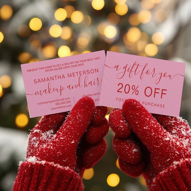 Cartão De Desconto Modern Retro Pink Red Makeup Beauty Loyalty (Modern Retro Pink Red Makeup Beauty Loyalty Discount Card)