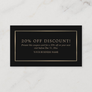 Cartão De Desconto Moderno e elegante, preto e Dourado, Voucher de De