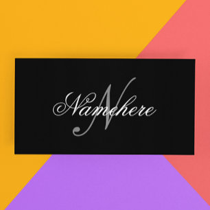 Cartão De Desconto Monograma Personalizado Único de Nomes Preto e Bra