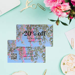 Cartão De Desconto Negócios de código qr de foto personalizada floral