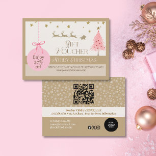 Cartão De Desconto Negócios de Natal Dourado e Elegante rosa
