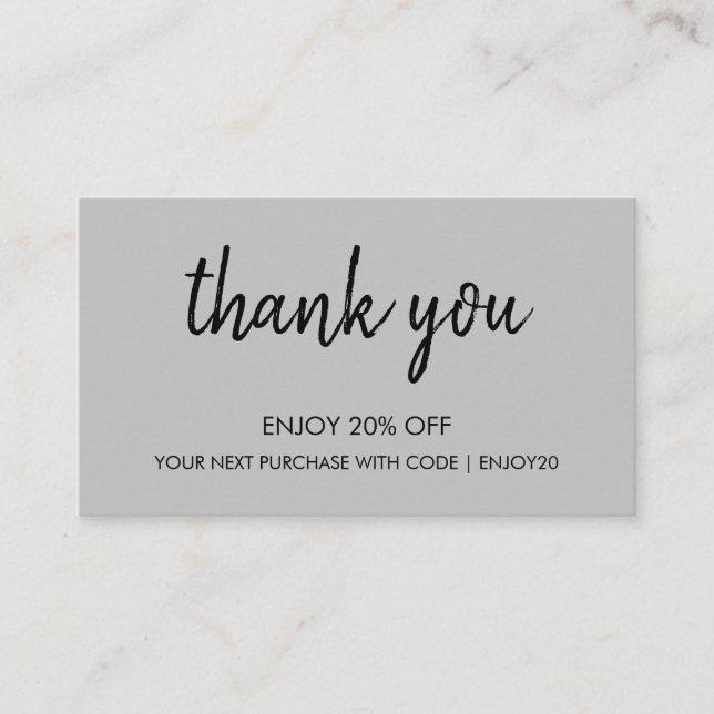 Cartão De Desconto Obrigado, Cinza | Manuscrito Mínimo Moderno (Frente)