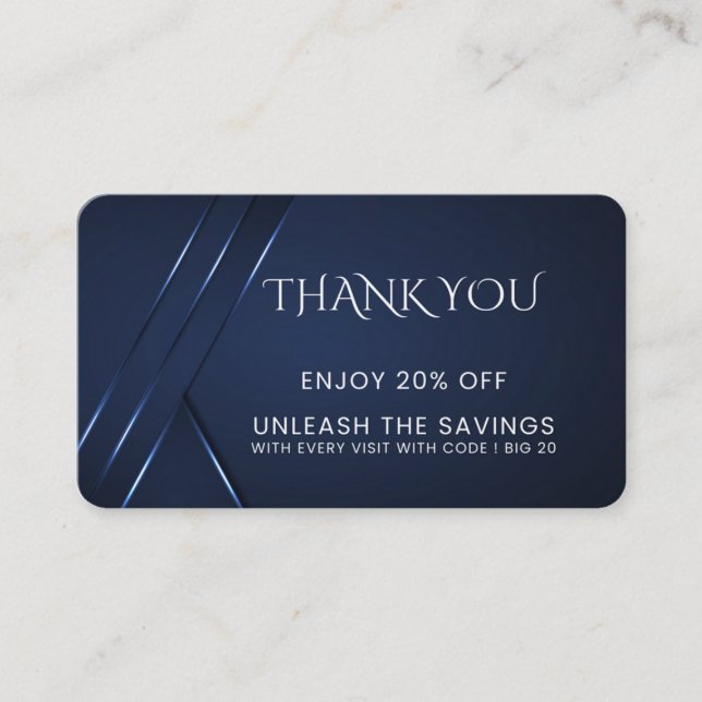 Cartão De Desconto Obrigado Dark Blue Moderno  (Frente)