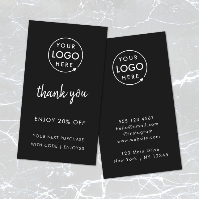 Cartão De Desconto Obrigado | Na moda Black Modern Logo Business (Modern minimalist thank you discount cards by Guava - perfect for growing loyalty & repeat business)