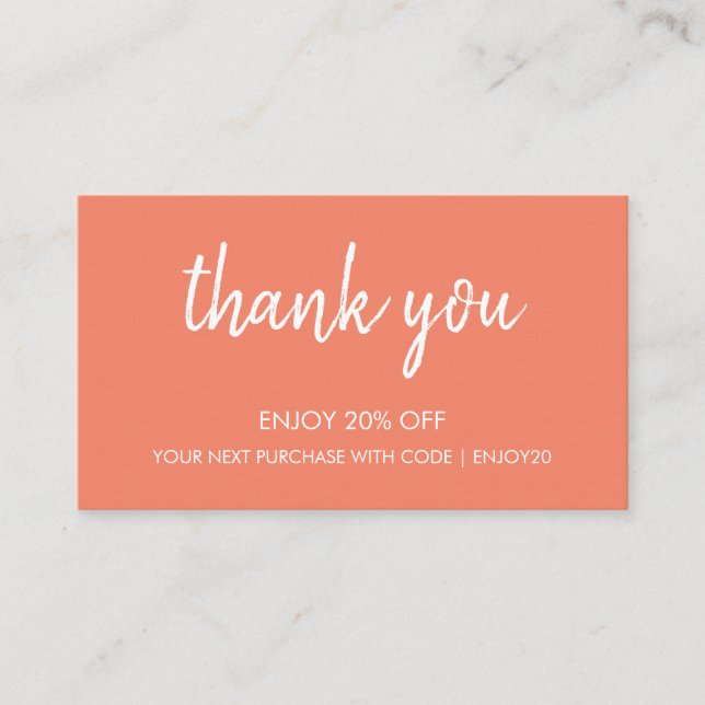 Cartão De Desconto Obrigado Salmon | Manuscrito Mínimo Moderno (Frente)