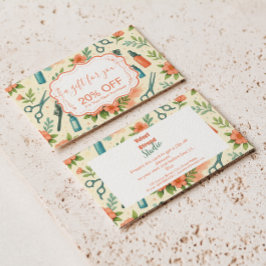 Cartão De Desconto Peach Floral Hair Stylist Business