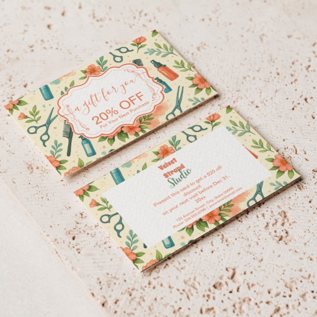 Cartão De Desconto Peach Floral Hair Stylist Business (Criador carregado)