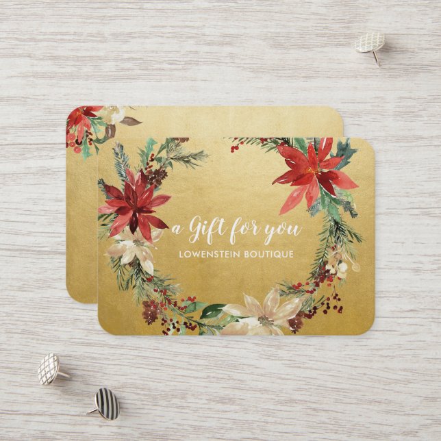 Cartão De Desconto Poinsettia Flores Faux Gold Foil Gift Certificate (Frente/Verso In Situ)