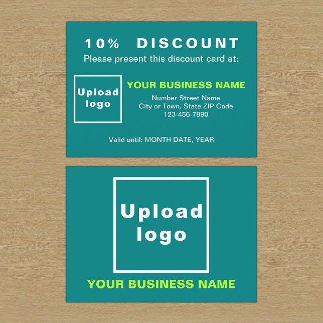 Cartão de desconto profissional (Front and back sides of teal green discount card for your business.)