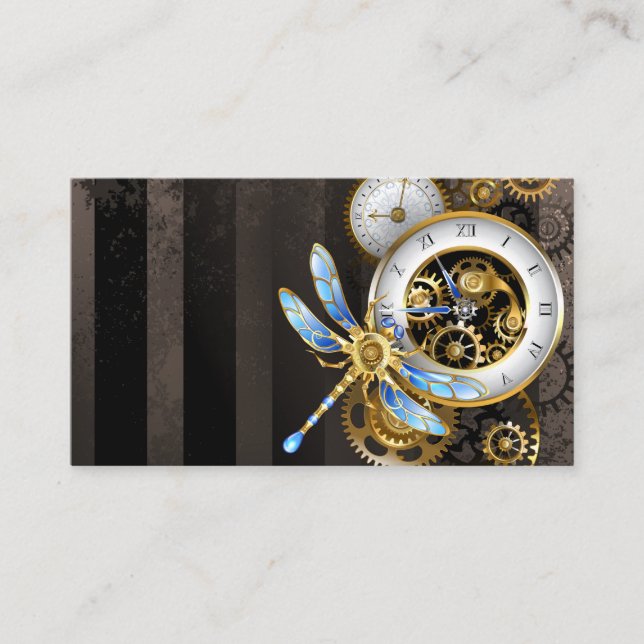 Cartão De Desconto Relógio Steampunk com Dragonfly Mecânica (Frente)