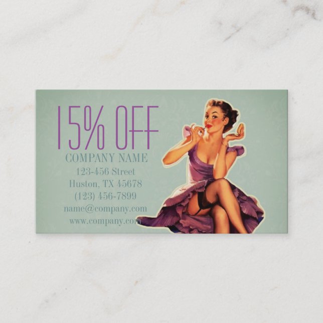 Cartão De Desconto retro afixar Cabelo Menina Composta Artista Cosmet (Frente)