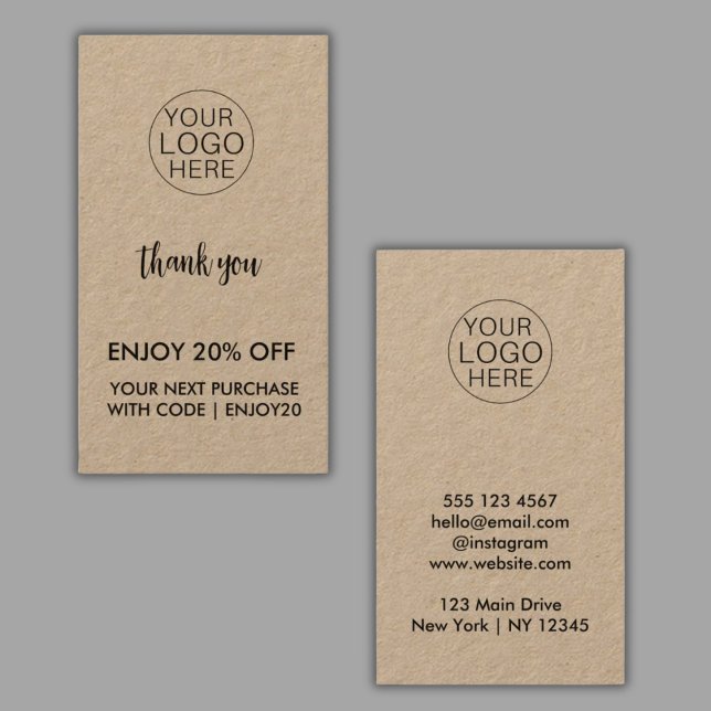 Cartão De Desconto Rustic Kraft Business Obrigado (Rustic Kraft Business Thank You Discount Card)