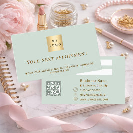 Cartão De Desconto Sage green QR business logo appointment card