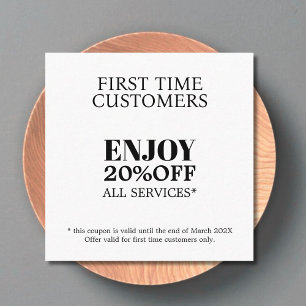 Cartão De Desconto Salão Branco Negro Mínimo Primeira Vez