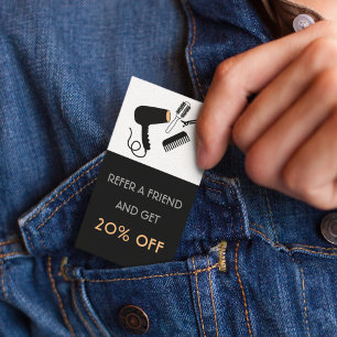 Cartão De Desconto Salão de cabeleireiro branco preto moderno e laran