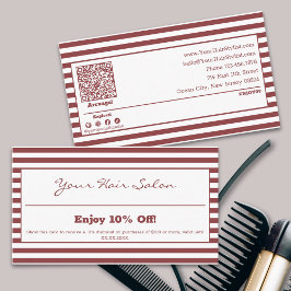 Cartão De Desconto Salão de Cabelo com Striped profissional de na mod