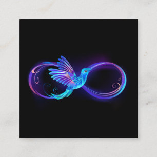 Cartão De Desconto Símbolo Neon Infinity com Hummingbird brilhante