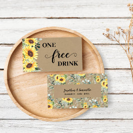 Cartão De Desconto Sunflowers Greenery Free Drink Wedding Ticket Card
