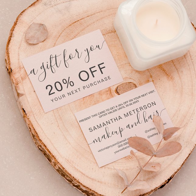 Cartão De Desconto Tipografia profissional rosa-claro-claro (Criador carregado)