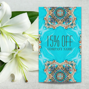 Cartão De Desconto Turquoise bohemian henna Pattern Yoga Instrutor