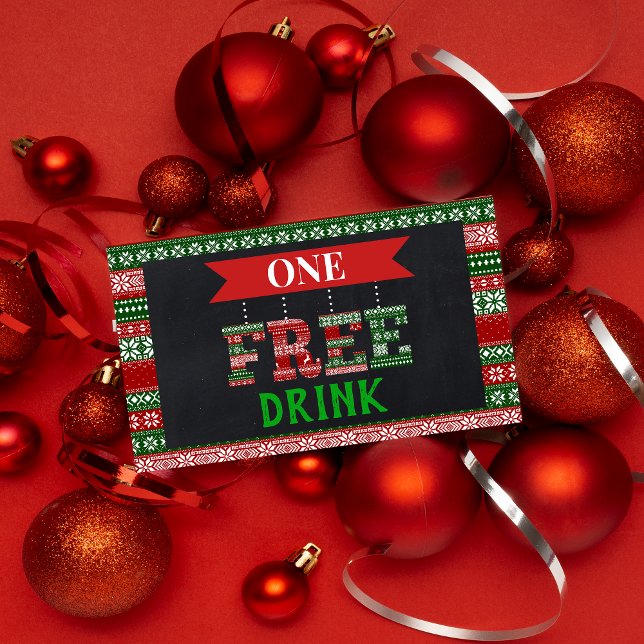 Cartão De Desconto Ugly Christmas Sweater Free Drink Party Ticket (Criador carregado)
