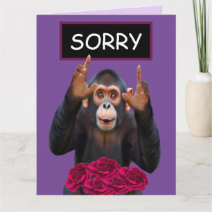 Cartão de Desculpas Macaco Engraçado & Rosas